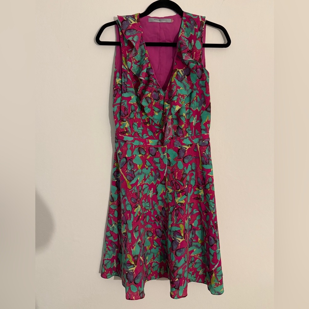 Vibrant Pink and Green Marc Andres Sleeveless Midi Dress